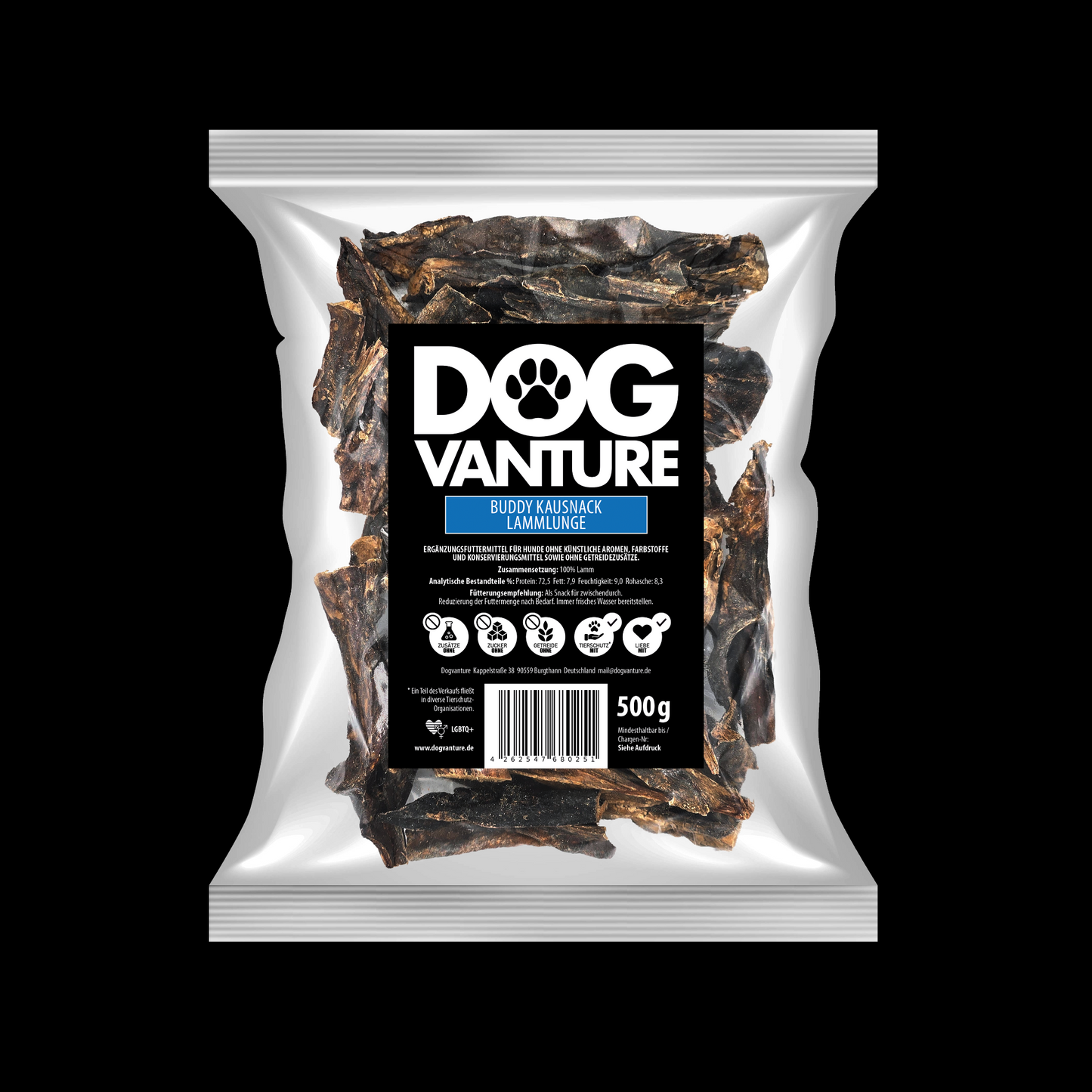 Lammlunge Kausnack für Hunde von Dogvanture, 100% Lamm, naturbelassen