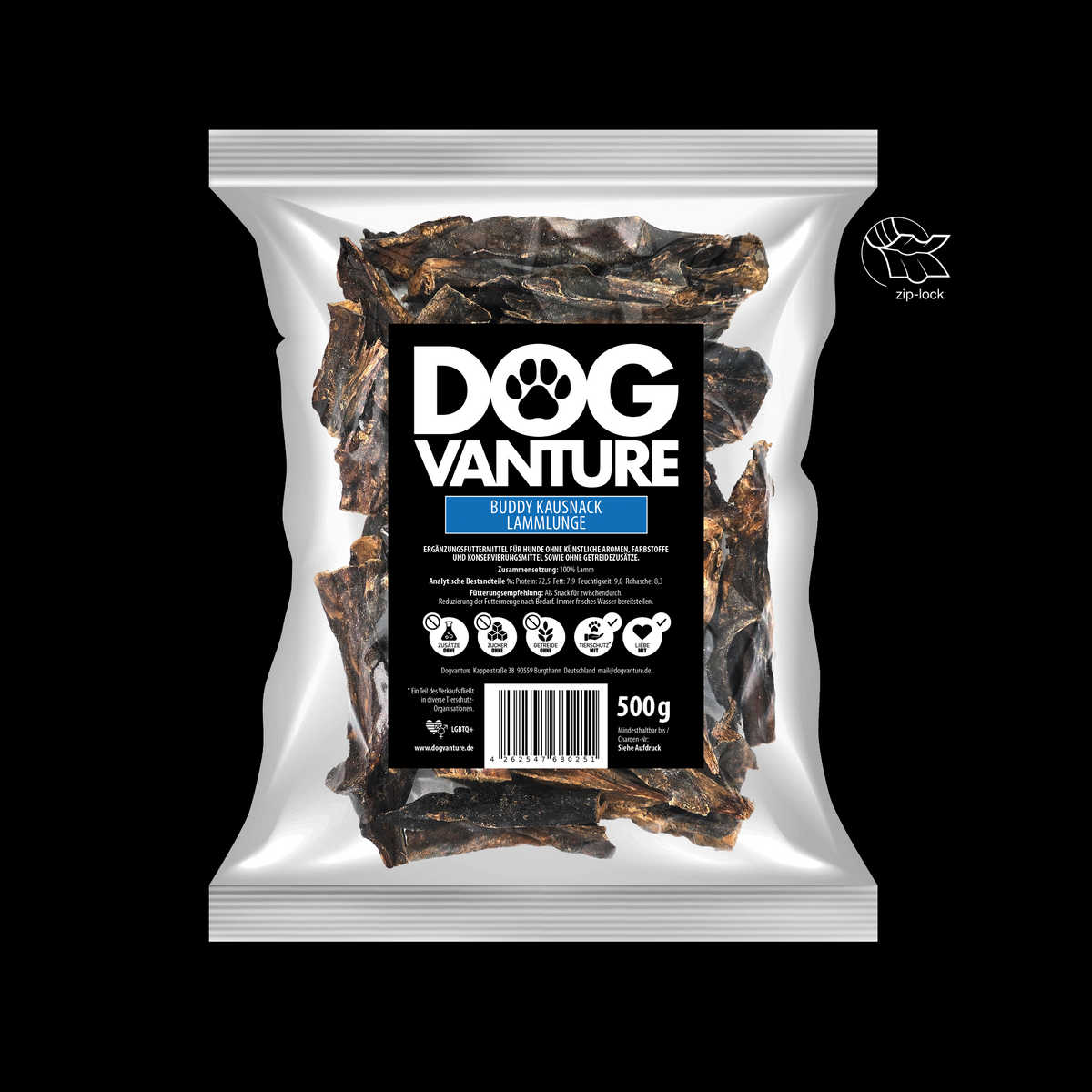 Dogvanture Lammlunge für Hunde, 100 % Lamm Monoprotein