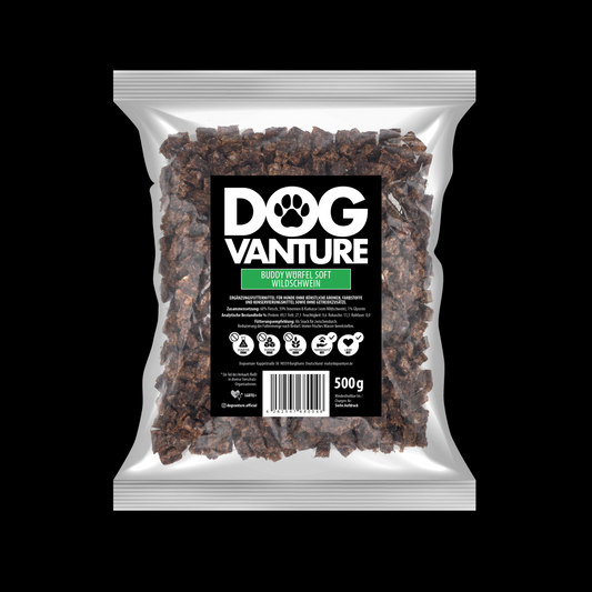 BUDDY WÜRFEL SOFT 99% Wildschwein, Monoprotein, 500g, getreidefrei, zuckerfrei, ohne künstliche Zusätze