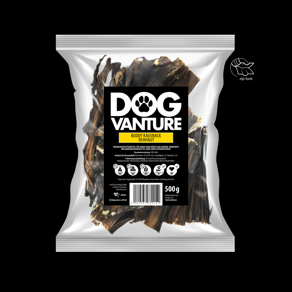 Dogvanture Rehhaut für Hunde, natürlicher Kauartikel