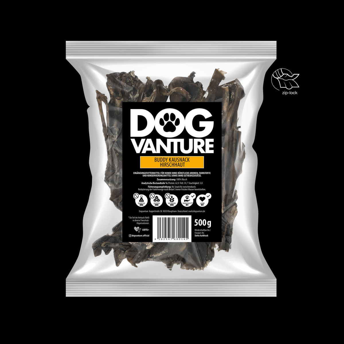 Dogvanture Hirschhaut für Hunde, natürlicher Kauartikel